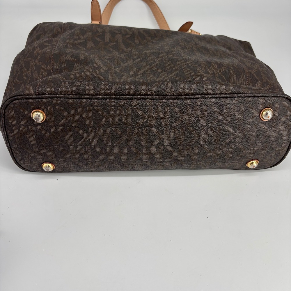 Michael Kors Tote Bag Womens Large Brown MK Monogram Signature Jet Set Travel - Picture 6 of 10